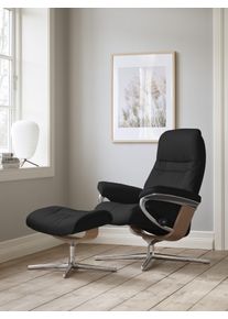 Relaxsessel stressless "Sunrise", schwarz (schwarz paloma), B:92cm H:105cm T:80cm, Leder PALOMA: PALOMA ist ein durchgef&auml;rbtes Semianilin-M&ouml;belleder mit nat&uuml;rlicher Narbung., Sessel, Relaxsessel, mit Hocker, mit Cross Base, Gr&ouml;&szlig;e S, M & L, Holzakzent Eiche
