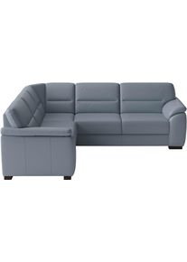 Sit & More Ecksofa SIT & MORE "Montego Leder, L-Form, B: 255cm", grau (graublau), B:255cm H:88cm T:225cm, Sofas, Ecksofa, wahlweise mit Schlaffunktion und Schubkasten
