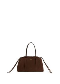 Hobo Tommy Hilfiger "SOFT LEATHER HOBO SUEDE", Damen, Gr. B/H/T: 42cm x 24cm x 14cm, braun (dunkelbraun), Nappaleder, Veloursleder, Taschen Hobo, Damen Handtasche, Schultertasche mit Kordelzug