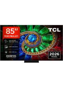 TCL Mini-LED-Fernseher "85RM7LX1", Energieeffizienz: D, schwarz, 85 &Prime;, Fernseher, Apple Airplay 2, 2.000 nits HDR, 100 % BT.2020, ONKYO 2.1, Mini-LED-Fernseher