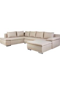 Wohnlandschaft Home Affaire "Acra U-Form", beige (creme), B:325cm H:83cm T:229cm, 100% Polyester, Sofas, Wohnlandschaft, mit Bettfunktion und Bettkasten, in Mattenoptik
