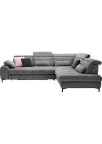 Ecksofa "SO 3400 Sitzh&ouml;he 47cm oder 49cm, Sitztiefe verstellbar, B/T 317/220 cm", grau (famosa anthrazit), B:317cm H:84cm T:220cm, 100% Polyester, SET ONE BY Musterring, Sofas, Ecksofa, Kaltschaumpolsterung, Flachgewebe, whlw. mit Funktionen, Sitzh&ouml;he 47