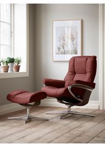Relaxsessel stressless "Mayfair", rot (cherry paloma), B:92cm H:103cm T:79cm, Leder PALOMA: PALOMA ist ein durchgef&auml;rbtes Semianilin-M&ouml;belleder mit nat&uuml;rlicher Narbung., Sessel, Relaxsessel, mit Hocker, mit Cross Base, Gr&ouml;&szlig;e S, M & L, Holzakzent Braun