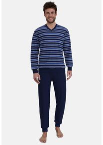 G&ouml;tzburg Pyjama G&Ouml;TZBURG, Herren, Gr. 52, blau (blau, dunkel, ringel), Single Jersey, Obermaterial: 60% Baumwolle, 40% Polyester, Homewear-Sets Pyjama