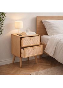 Table de chevet avec fa&ccedil;ade tress&eacute;e 2 tiroirs naturel Divit DPL2