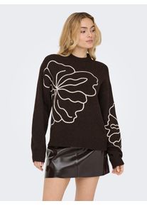 Jacqueline de Yong Strickpullover JDY "JDYJELLA L/S FLOWER PULLOVER KNT NOOS", Damen, Gr. XL, chocolate torte detail:with pumice stone emb, Strick, Obermaterial: 79% Polyester, 13% Polyacryl, 6% Wolle, 2% Elasthan, gemustert, regular fit h&uuml;ftlang, Rundhals, Rippstrickb&uuml;ndchen, Pullover Strickpullover, Materialmix, regular fit