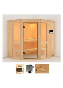 Sauna Karibu "Aline 1", beige (naturbelassen), Saunaofen, externe Steuerung, 9 kW, Saunen, Sauna, Ofen 9 KW externe Strg easy