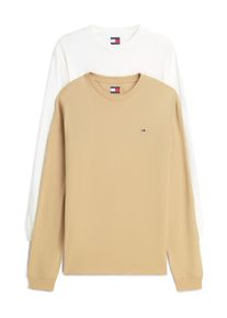 Tommy Jeans M&aelig;nd Bluser & t-shirts 'Tommy Flag Slim Long Sleeve T' beige / hvid St&oslash;rrelse XXL