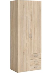 Kleiderschrank Home Affaire "Space Dreht&uuml;renschrank, Aufbewahrung Kasten Schrank Stauraum", braun (eiche), B:78cm H:200,4cm T:49,5cm, Holzwerkstoff, Schr&auml;nke, Kleiderschrank, Breite 78, 115,8 oder 154 cm, mit je 3 Schubk&auml;sten, innen Einlegeb&ouml;den