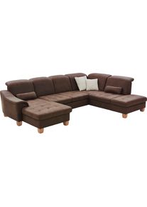 Wohnlandschaft DIE PLANBAR "PP-LA23145 U-Form", braun (mocca), B:341cm H:88cm T:243cm, 100% Polyester, Sofas, Wohnlandschaft, inkl. Kopfpolsterverstellung, Federkernpolsterung
