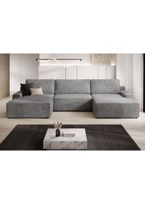 Wohnlandschaft Trendmanufaktur "Challenge, Schlafsofa mit Bettkasten, Couch in U-Form, Breite 333 cm", grau (grannit grau), B:333cm H:98cm T:168cm, 88% Polyester / 12% Nylon, Sofas, Wohnlandschaft, XXL Sofa mit Bettkasten & Schlaffunktion, auch in trendigem Cordstoff