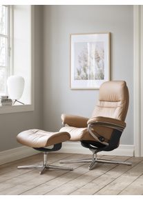 Relaxsessel stressless "Sunrise", braun (almond paloma), B:83cm H:105cm T:74cm, Leder PALOMA: PALOMA ist ein durchgef&auml;rbtes Semianilin-M&ouml;belleder mit nat&uuml;rlicher Narbung., Sessel, Relaxsessel, mit Hocker, mit Cross Base, Gr&ouml;&szlig;e S, M & L, Holzakzent Schwarz