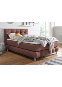 Boxspringbett Home Affaire "Salo", braun, B:134cm L:211cm, Struktur (100% Polyester);Bezug der Spiegelfl&auml;che Matratzendrell aus 100% Polyester;Samtoptik (100% Polyester), Komplettbetten, Boxspringbett, incl. Topper, 6 Breiten, 2 H&auml;rtegrade, TFK auch in H&auml;rtegrad 4