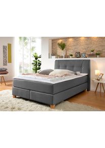 Boxspringbett Home Affaire "Calloway", grau (anthrazit), B:128cm L:218cm, Komplettbetten, Boxspringbett, inkl. Topper, XXL-Ausf&uuml;hrung, in 4 Farben, 5 Breiten, 3 Matratzenarten