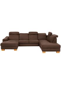 Wohnlandschaft Home Affaire "Dundee U-Form", braun (schokobraun), B:338cm H:86cm T:219cm, Luxus-Microfaser Lederoptik (100% Polyester), Sofas, Wohnlandschaft, wahlweise mit Kopfteilverstellung und zus&auml;tzlich mit Schlaffunktion