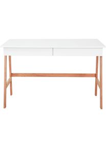 M&ouml;bilia Schreibtisch M&Ouml;BILIA "Herdis", wei&szlig; (wei&szlig;, natur, natur, wei&szlig;), B:120cm H:77cm T:60cm, MDF, Beine Heveaholz, Tische, Schreibtisch, mit 2 grifflosen Schubladen