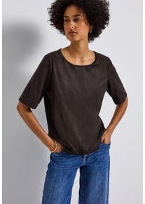Shirtbluse Street One, Damen, Gr. 36, braun (deep roast braun), Web, Obermaterial: 88% Polyester, 12% Elasthan, unifarben, regular fit normal, Rundhals, gerader Abschluss, Blusen Shirtbluse, mit Seitenschlitzen