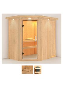 Sauna Karibu "Clara", beige (naturbelassen), ohne Ofen, (ohne Ofen), Saunen, Sauna, ohne Ofen