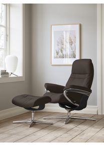 Relaxsessel stressless "Sunrise", braun (braun batick), B:83cm H:105cm T:74cm, Leder BATICK: BATICK ist ein leicht korrigiertes, durchgef&auml;rbtes und genarbtes M&ouml;belleder, bei dem die meisten Unebenheiten und Spuren in der Regel entfernt wurden., Sessel, Relaxsessel, mit Cross Base, Gr&ouml;&szlig;e S, M & L, Holzakzent Schwarz