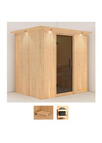 Sauna Karibu "Bedine", beige (naturbelassen), ohne Ofen, (ohne Ofen), Saunen, Sauna, ohne Ofen