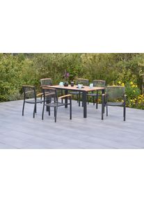 Garten-Essgruppe Merxx "&raquo;Tilos&laquo;", grau (grau, graphit, graphit), Aluminium, Massivholz, Sitzm&ouml;bel-Sets, Garten-Essgruppe, Tisch: LxB: 150x90 cm