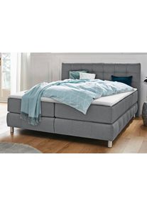 Boxspringbett Home Affaire "Salo", grau, B:174cm L:211cm, Struktur (100% Polyester);Bezug der Spiegelfl&auml;che Matratzendrell aus 100% Polyester;Samtoptik (100% Polyester), Komplettbetten, Boxspringbett, incl. Topper, 6 Breiten, 2 H&auml;rtegrade, TFK auch in H&auml;rtegrad 4