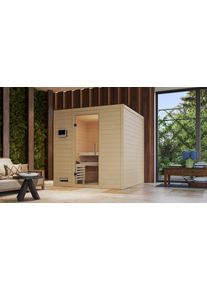Sauna Karibu "Menja", beige (naturbelassen), ohne Ofen, (ohne Ofen), Saunen, Sauna, ohne Ofen