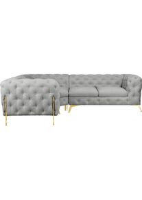 Chesterfield-Sofa Home Affaire "Amaury L-Form", silber, B:264cm H:75cm T:204cm, Struktur (100% Polyester);Samtoptik (100% Polyester), Sofas, Chesterfield-Sofa, moderne Chersterfield-Optik, Breite 262 cm, Fu&szlig;farbe w&auml;hlbar