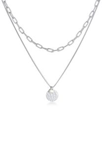 Silberkette Elli Premium "Halskette Layer Pl&auml;ttchen Layer Figaro 2-lagig 925 Silber" Gr. 40, silber, Halsketten, Damen, Silber 925 (Sterlingsilber), Silberkette