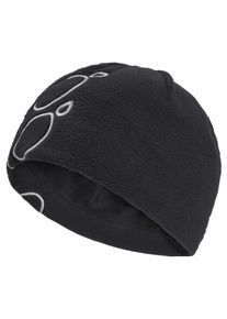 Beanie Jack Wolfskin "VERTIGO PAW BEANIE K", Kinder, Gr. onesize, schwarz, M&uuml;tzen Beanie, Kinder-Fleecebeanie, warm, Pfotenmotiv