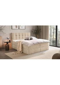 Milino Boxbett, Creme, Kunststoff, H3, H&ouml;he ca. 25 cm, 140x200 cm, Bettkasten, gepolstertes Kopfteil, Topper durchgehend, in verschiedenen Gr&ouml;&szlig;en erh&auml;ltlich, Matratze geteilt, Schlafzimmer, Betten, Doppelbetten