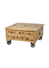 Mid.you , Naturfarben , Holz , Mangoholz , massiv , 5 Schublade(n) Schubladen , quadratisch , 90x47x90 cm , Stauraum ,