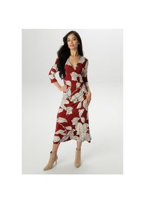 Aniston SELECTED, Damen, Jerseykleid mit V-Ausschnitt in Wickel-Optik, bordeaux-schwarz-offwhite, 34 - N-Gr, Kleid mit farbharmonischen und 