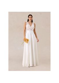 bonprix, Damen, Brautkleid schmale Passform, aus gl&auml;nzendem Satin, mit hohem Schlitz, &auml;rmellos, wollwei&szlig;, 42 - N-Gr, Schmale Passform betont deine 