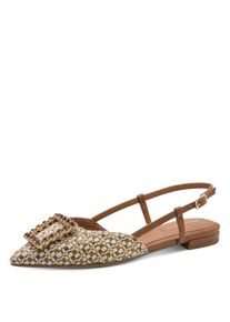 Tamaris, Damen, Slingpumps , Blockabsatz, Sommerschuh mit schickem Schmuckelement, natur kombiniert, 36, Spitz zulaufender Pumps mit verstellbarem 
