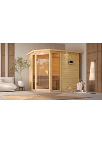 Sauna Karibu "Sina 3", beige (naturbelassen), Bio-Kombiofen, externe Steuerung, 9 kW, Saunen, Sauna, Ofen 9 kW Bio externe Strg easy