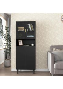 Tall Storage Bookcase with 2 Glass Display Door 2 Doors Tall Kitchen Pantry Cabinet with Gold Handles Modern Cabinet Freestandi