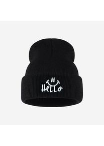 Knitted beanie for toddlers aged 1&ndash;3, featuring a soft &ldquo;Hello&rdquo; smile embroidery&mdash;perfect for everyday wear and outdoor activities