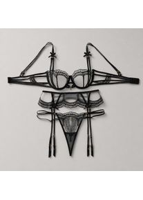 Sheer Mesh Shaping 2 Piece Lingerie Set Bow Decoration Blue Embroidery Intimates Sexy Underwear for Women