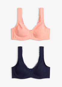 Minimizer-BH i T-shirtmodell med bygel och ekologisk bomull (2-pack) - bl&aring; - storlek 85D - bonprix