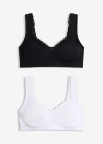 Minimizer-BH i T-shirtmodell utan bygel med ekologisk bomull (2-pack) - svart - storlek 80G - bonprix