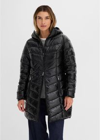 bonprix Steppjacke in Metallic-Optik, schwarz, Gr.48, Kurzer Steppmantel mit Kapuze