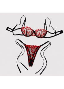 Women Romantic Heart Lingerie Set Sheer Mesh Underwire Push Up Alluring Sexy Bra and Panty Nightwear Intimates Outfit Set