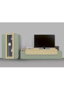 Home Affaire, Wohnwand &raquo;Coro, Anbauwand, Medienwand&laquo; Set, 2 Stk. tlg., eiche chopin/salbei, Glas, Holzwerkstoff,
