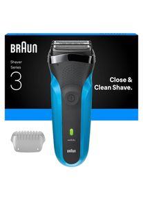Braun, Elektrorasierer &raquo;Series 3 310s&laquo; 3 flexible Klingen, schwarz/blau, Bis zu 30 Minuten Akkulaufzeit und 5 Minuten Schnellladung f&uuml;r eine Rasur