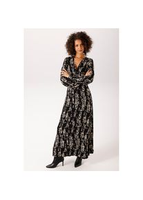 Aniston CASUAL, Damen, Maxikleid mit raffiniertem Knoten am Dekollet&eacute; - NEUE KOLLEKTION, schwarz-hellbeige, 40 - N-Gr, Kleid aus weich flie&szlig;ender, 