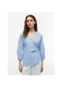 Tommy Hilfiger, Damen, Wickelbluse &raquo;SUMMER LINEN WRAP TIE BLOUSE&laquo; Leinen, Blue Khaki Stripe, 50, Wickelweste von Tommy Hilfiger Womenswear