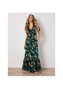 Apricot, Damen, Druckkleid &raquo;Florales Maxikleid&laquo; mit gesmokter Taille, Gr&uuml;n, L (40) - N-Gr, Blumenprint in Aquarelloptik