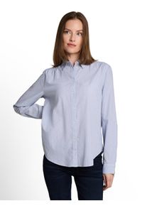 Langarmbluse Tom Tailor "Regular", Damen, Gr. 44, fern blau dobby, Web, Obermaterial: 100% Baumwolle, bestickt, l&auml;ssig geschnitten h&uuml;ftbedeckend, Rundhals, 1-Knopf-Manschette mit Kn&ouml;pfen, Blusen Langarmbluse, mit feinen Stickereien und Hemdkragen