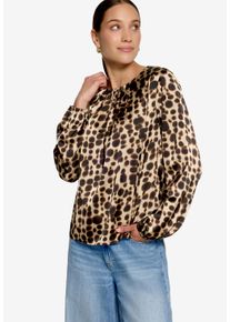 Satinbluse Zero, Damen, Gr. 40, beige, braun, Satin, Obermaterial: 96% Polyester, 4% Elasthan, gemustert, bequem h&uuml;ftbedeckend, Rundhals, elastischer Bund, Blusen Satinbluse, mit Muster und Rundhalsausschnitt
